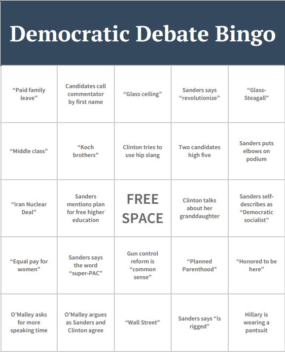 Democratic Debate Bingo