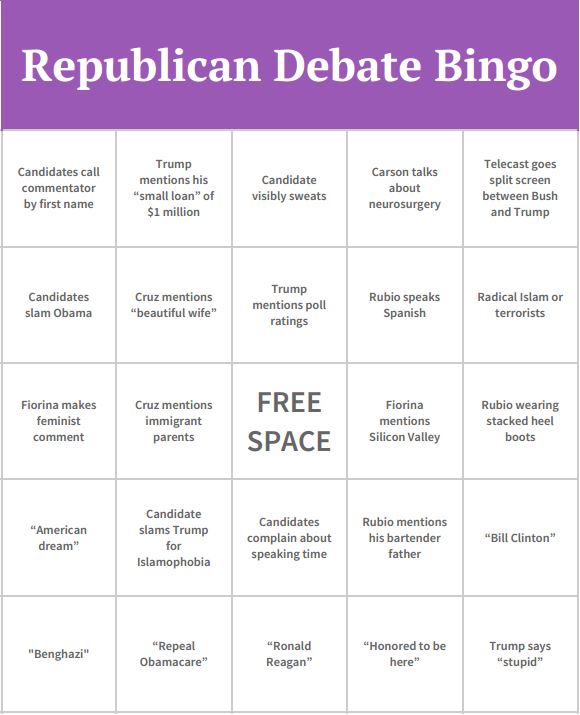 Republican Debate Bingo