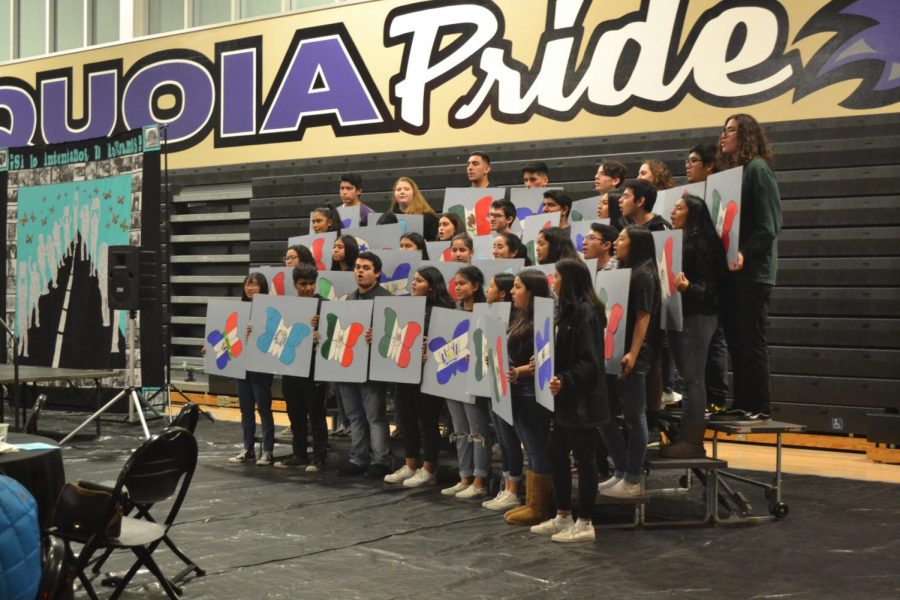 Dream Club Seniors hold butterflies depicting their country of origin, which they later flipped to become the American flag.