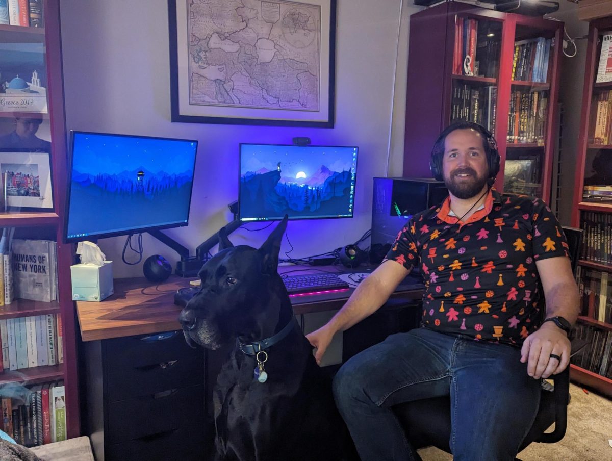 Photo of Mr. Hartford at his home gaming setup