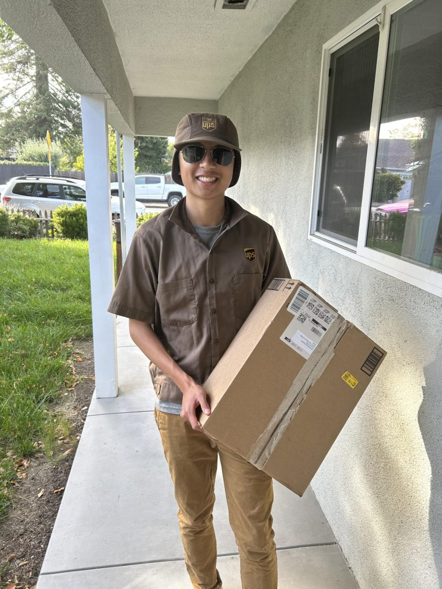 Owen Leung wearing his UPS costume.